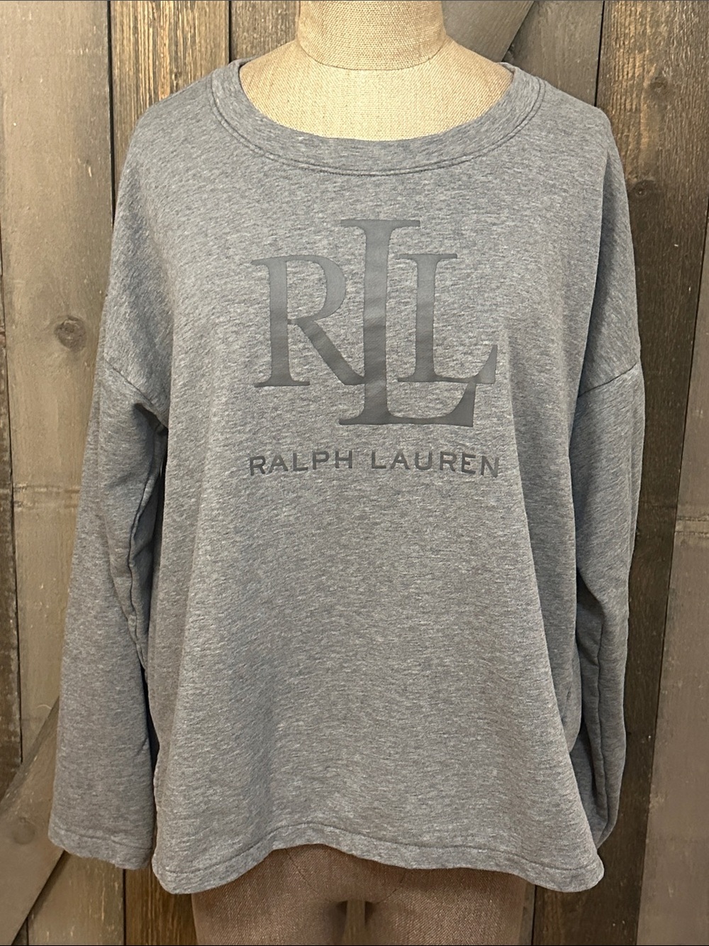 Lauren Ralph Lauren RL Logo Gray Sweatshirt Pullover Oversized Relaxed Large